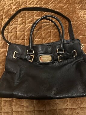 Michael Kors Hamilton Black Pebbled Leather Satchel